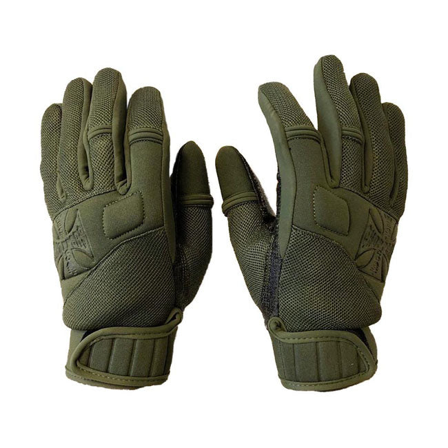 West Coast Choppers Statement Neoprene Gloves Olive Green  - FREE UK Shipping, FREE 365 Day Returns | Moto Central