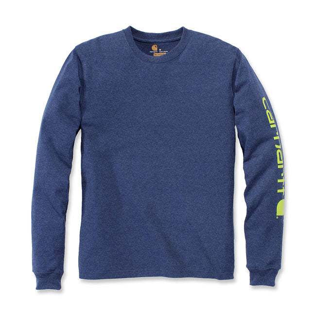 Carhartt Sleeve Logo Long Sleeves T-Shirt Dark Cobalt Blue Heather - FREE UK Shipping, FREE 365 Day Returns | Moto Central