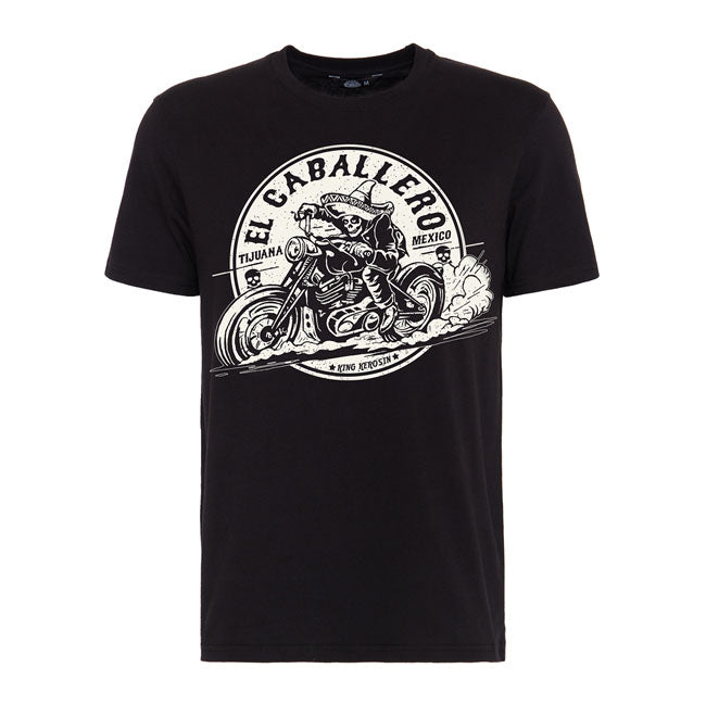 King Kerosin EL Caballero Cotton T-Shirt Black - FREE UK Shipping, FREE 365 Day Returns | Moto Central