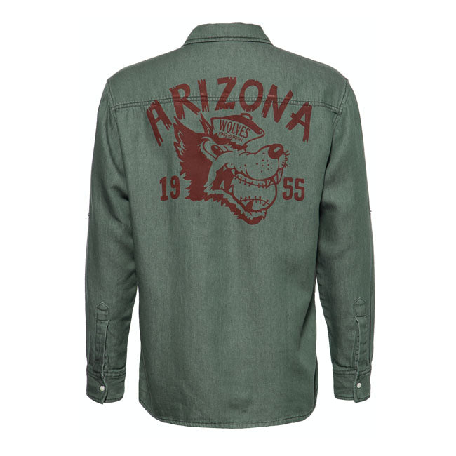 King Kerosin Arizona Wolves Shirt Olive - FREE UK Shipping, FREE 365 Day Returns | Moto Central