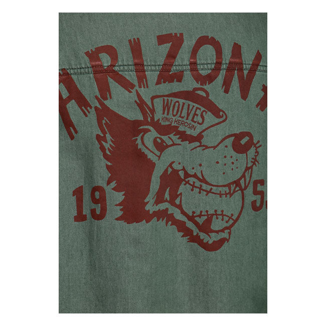 King Kerosin Arizona Wolves Shirt Olive - FREE UK Shipping, FREE 365 Day Returns | Moto Central