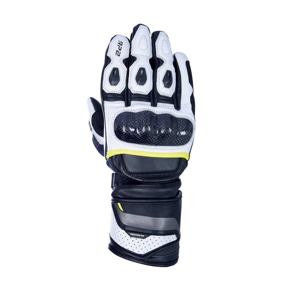 Oxford RP-2 2.0 Sports Long Leather Gloves Stealth Black / White / Fluo Yellow