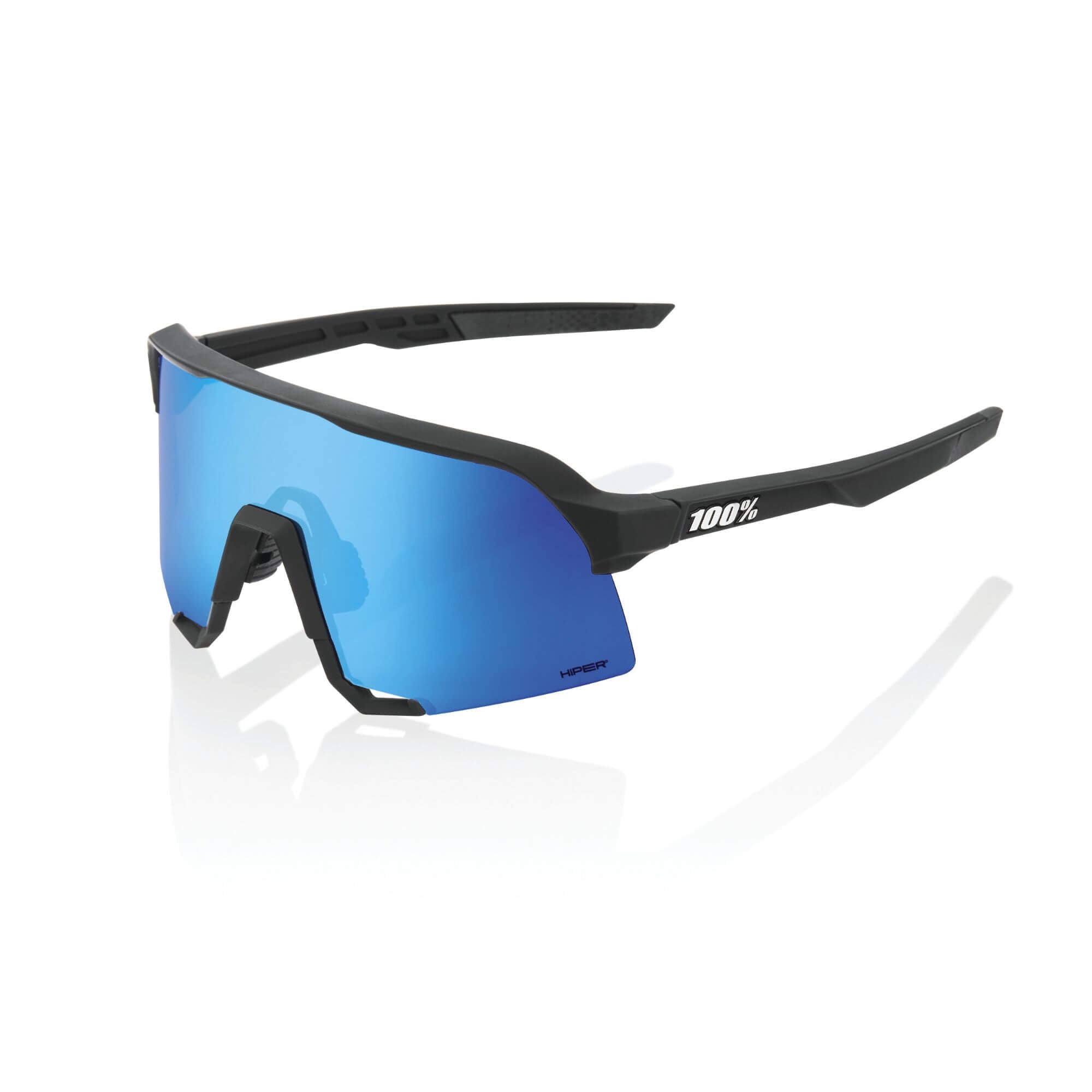 100% S3 Glasses Matt Black / HiPER Blue Multilayer Mirror Lens - FREE UK Shipping, FREE 365 Day Returns | Moto Central