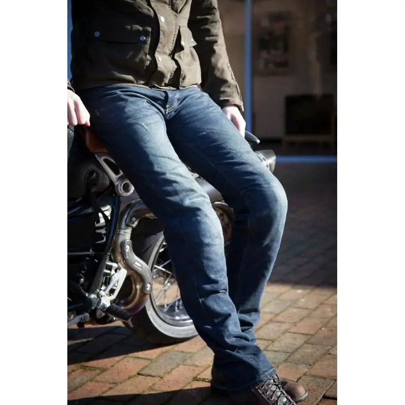 PMJ Legend Cafe Racer Denim Jeans Mid Blue - FREE UK Shipping, FREE 365 Day Returns | Moto Central