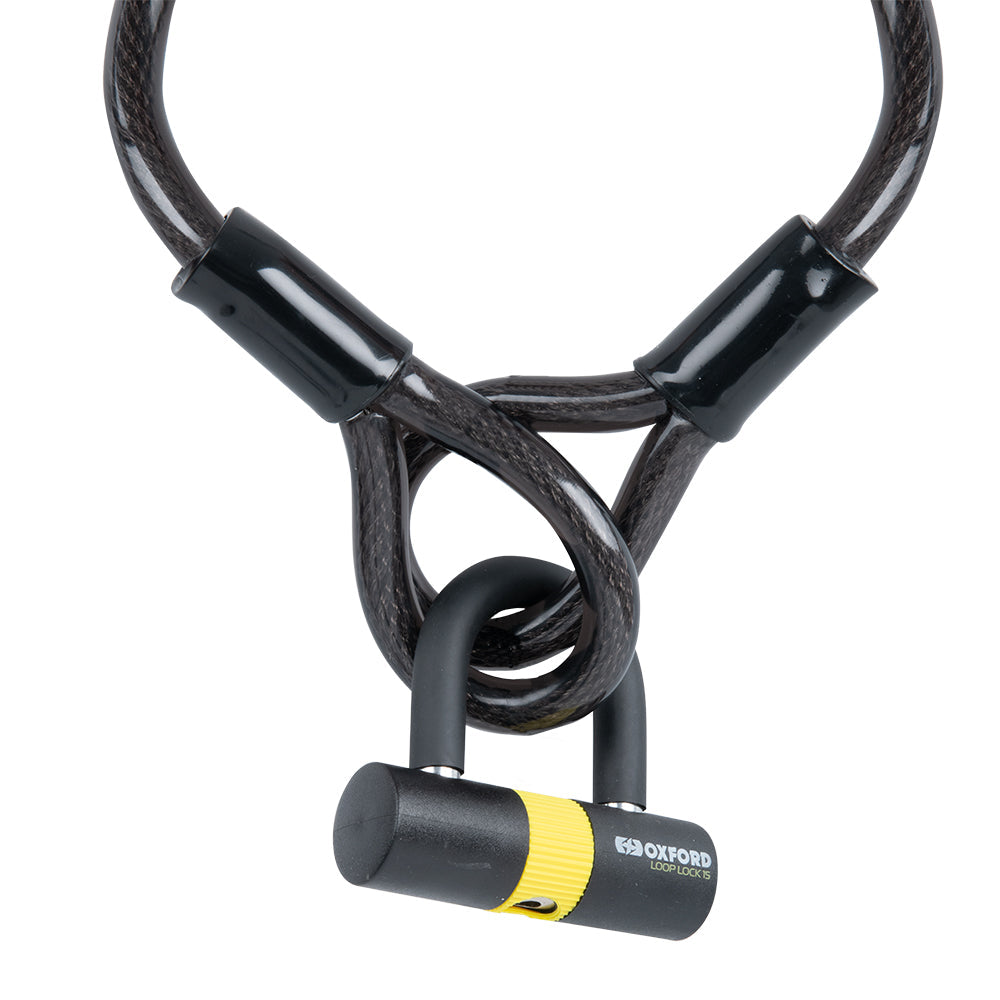 Oxford Loop 15 Cable & Mini Shackle Lock Black / Yellow - 15mm x 2.0m