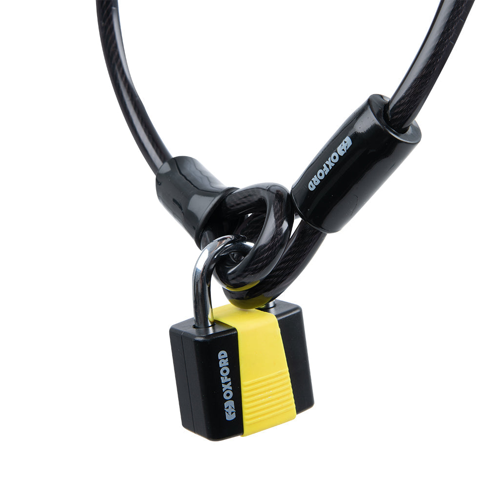 Oxford Loop 10 Hopped Cable & Padlock Black / Yellow - 10mm x 1.8m