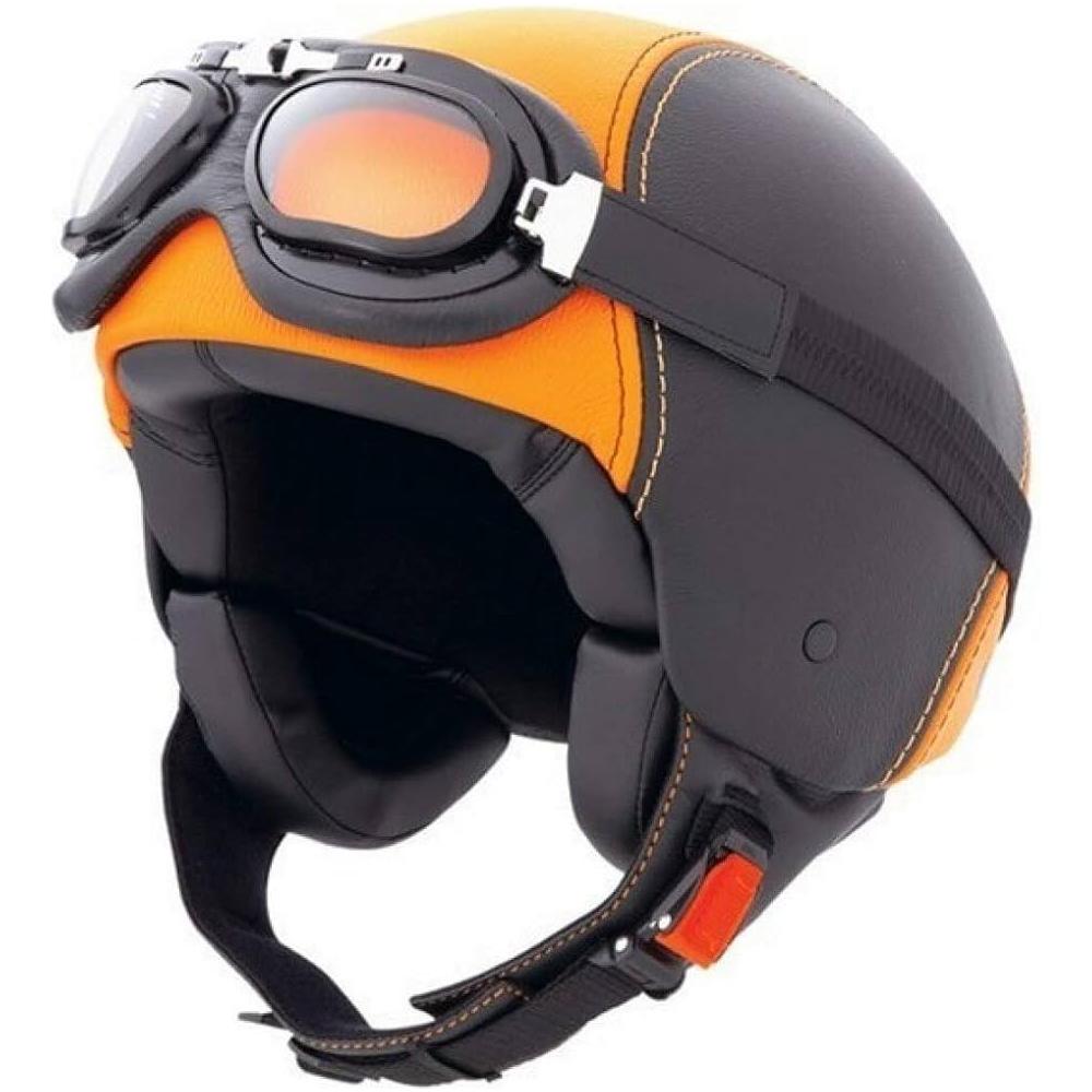 Caberg Jet Century Plain Open Face Helmet Black / Orange Leather