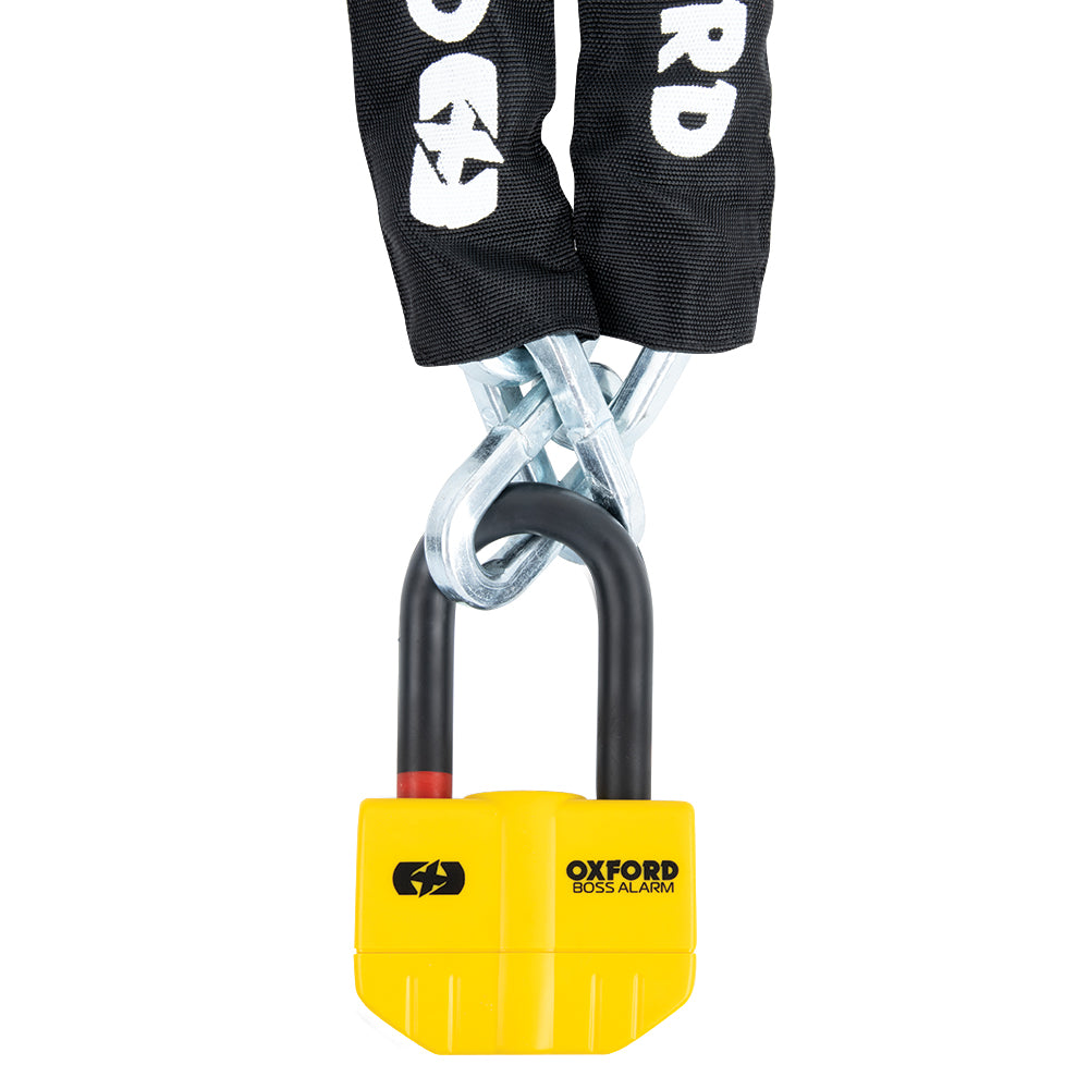 Oxford Boss Alarm 14mm Chain Lock Yellow - FREE UK Shipping, FREE 365 Day Returns | Moto Central