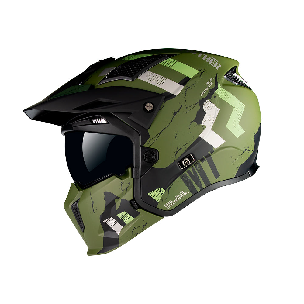 MT Streetfighter Skull A16 Adventure Helmet Matt Green