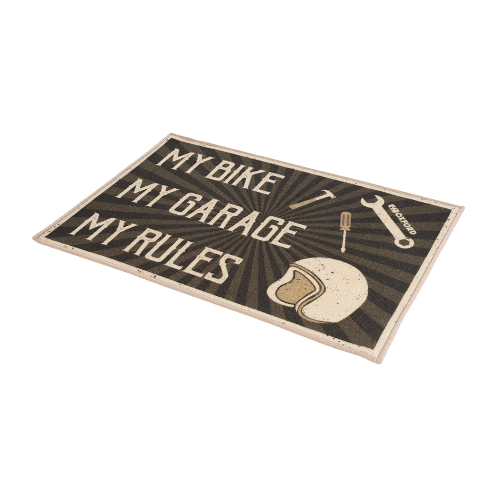 Oxford Garage Door Mat Brown With My Rules Logo - 90 x 60cm