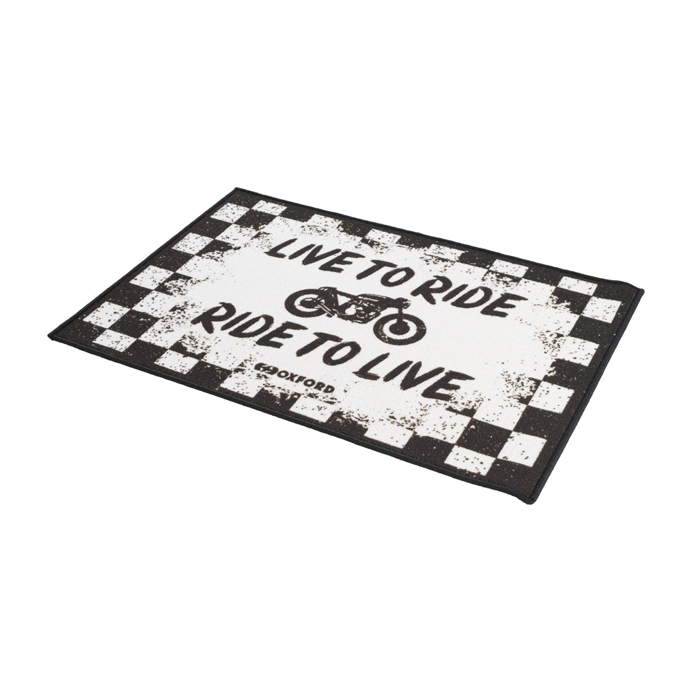 Oxford Garage Door Mat Black / White With Ride Logo - 90 x 60cm