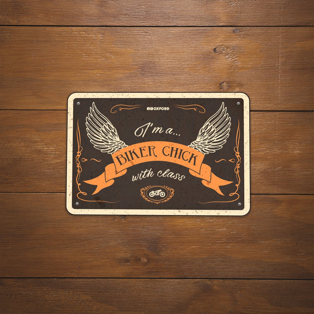 Oxford Biker Chick With Class Garage Metal Sign - 30cm x 20cm x 0.25mm