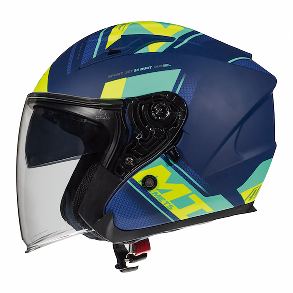 MT Avenue Sideway Open Face Helmet Matt Blue / Green / Fluo Yellow