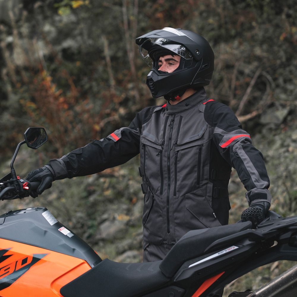 Oxford Rockland Textile Jacket Charcoal / Black / Red - FREE UK Shipping, FREE 365 Day Returns | Moto Central