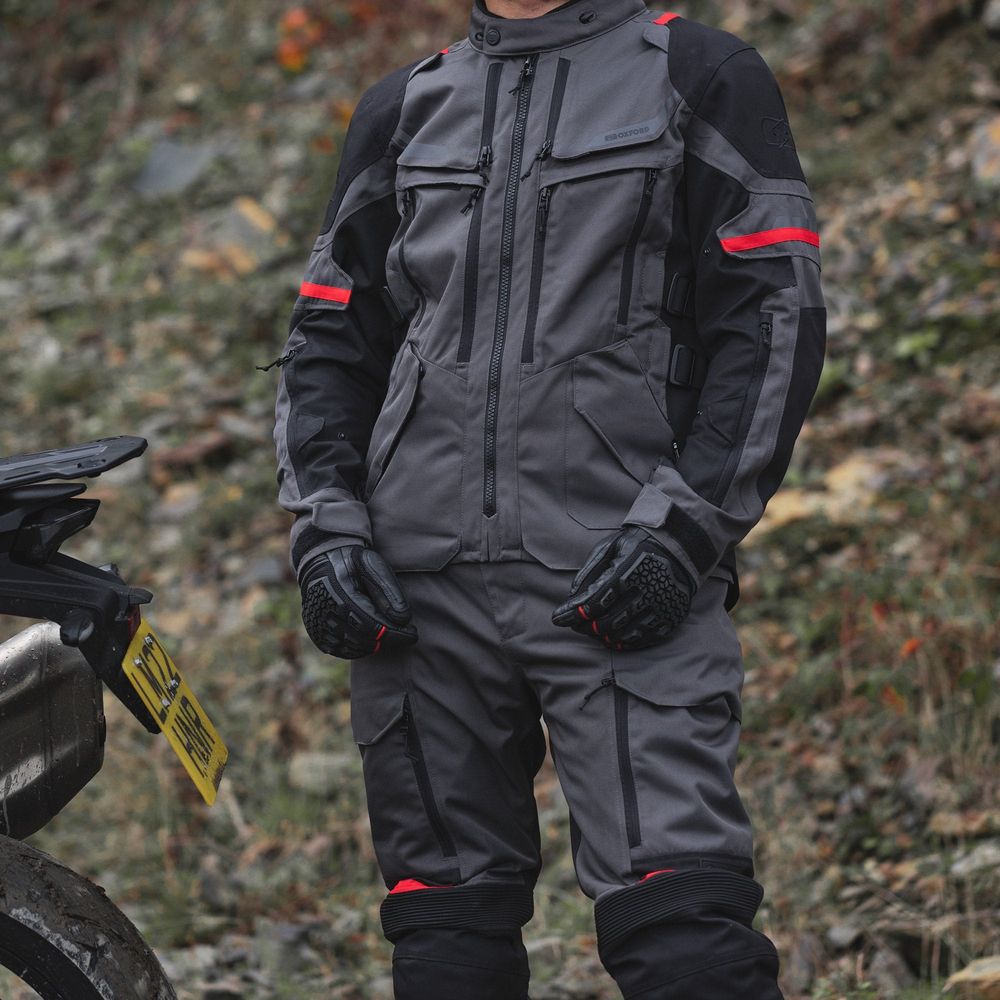 Oxford Rockland Textile Jacket Charcoal / Black / Red - FREE UK Shipping, FREE 365 Day Returns | Moto Central