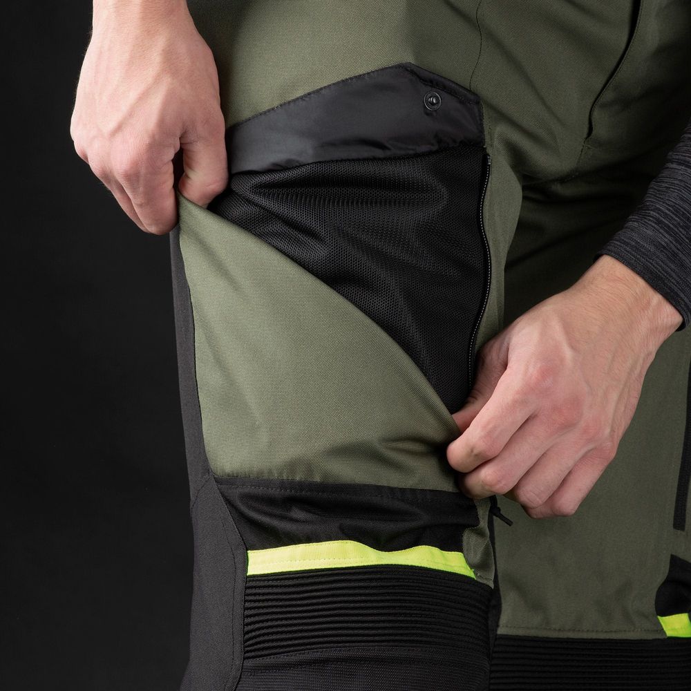 Oxford Rockland Textile Trouser Khaki / Black / Fluo Yellow  - FREE UK Shipping, FREE 365 Day Returns | Moto Central