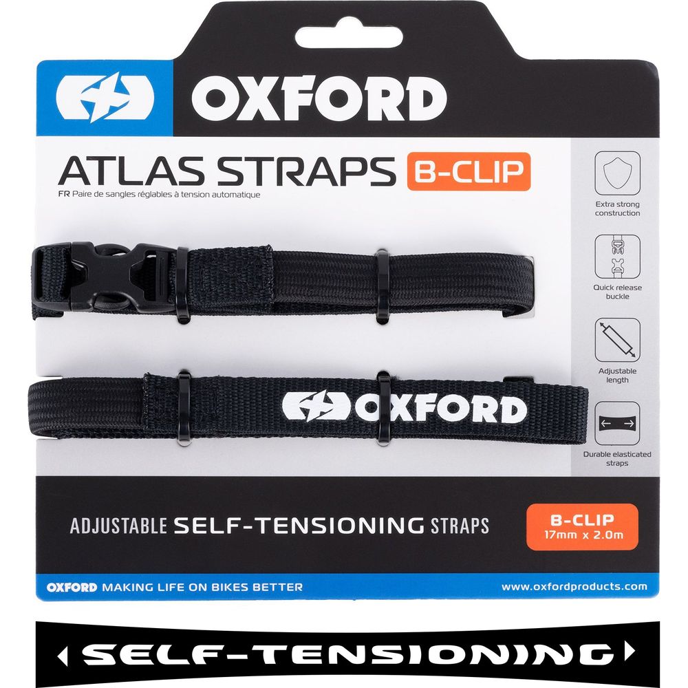 Oxford Atlas B Clip Straps Pair Black - 17mm x 2.0m