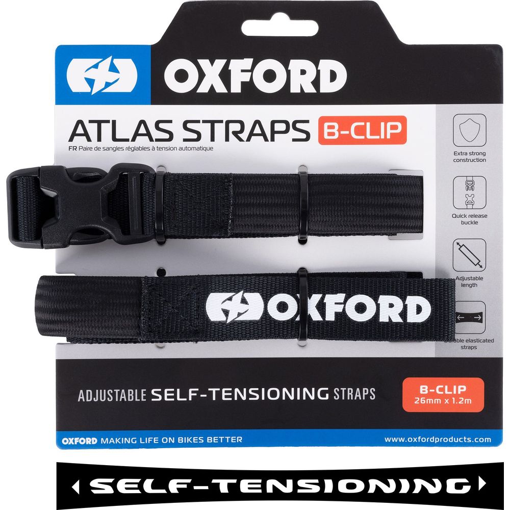 Oxford Atlas B Clip Straps Pair Black - 26mm x 1.2m