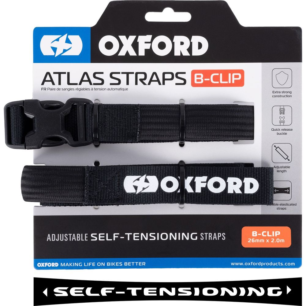 Oxford Atlas B Clip Straps Pair Black - 26mm x 2.0m