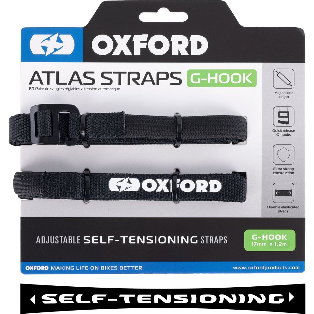 Oxford Atlas G Hook Straps Pair Black - 17mm x 1.2m