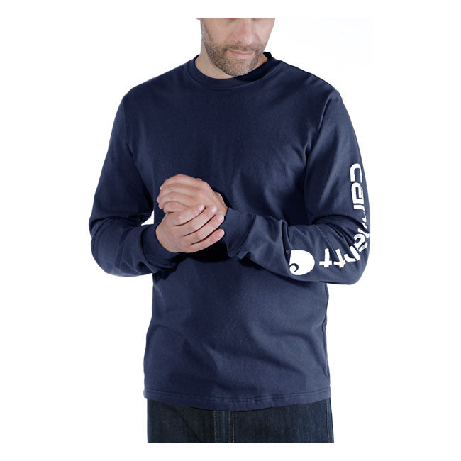 Carhartt Sleeves Logo Long Sleeves T-Shirt Navy - FREE UK Shipping, FREE 365 Day Returns | Moto Central