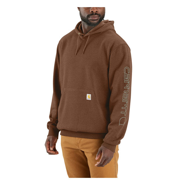 Carhartt Sleeves Logo Hooded Sweatshirt Mocha Heather - FREE UK Shipping, FREE 365 Day Returns | Moto Central