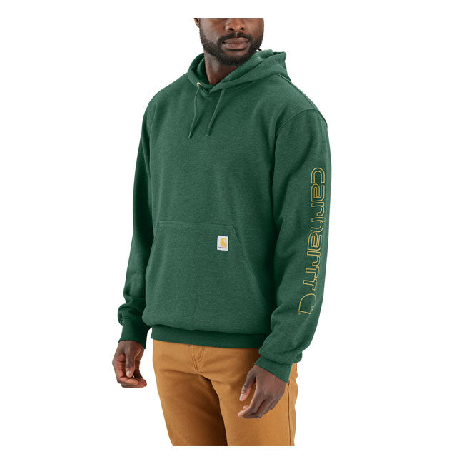 Carhartt Sleeves Logo Hooded Sweatshirt Frosted Balsam Heather - FREE UK Shipping, FREE 365 Day Returns | Moto Central