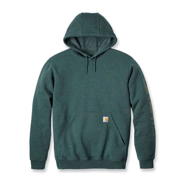 Carhartt Sleeves Logo Hooded Sweatshirt Frosted Balsam Heather - FREE UK Shipping, FREE 365 Day Returns | Moto Central