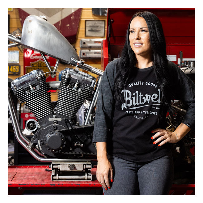 Biltwell Script Baseball Ladies Shirt Black / Grey