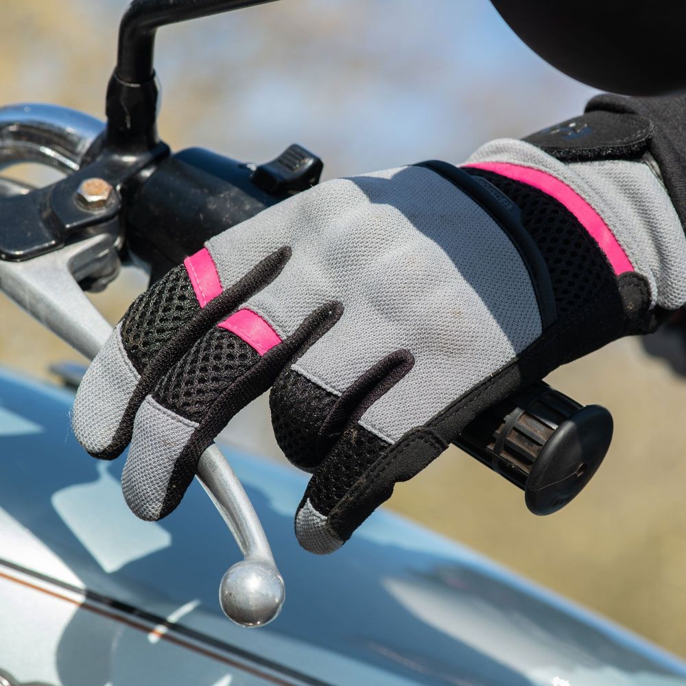 Oxford Brisbane Ladies Textile Gloves Grey / Pink / Black - FREE UK Shipping, FREE 365 Day Returns | Moto Central