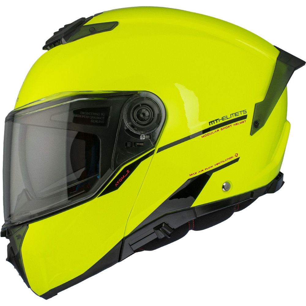 MT Atom 2 Solid Flip-Up Helmet Gloss Fluo Yellow  - FREE UK Shipping, FREE 365 Day Returns | Moto Central