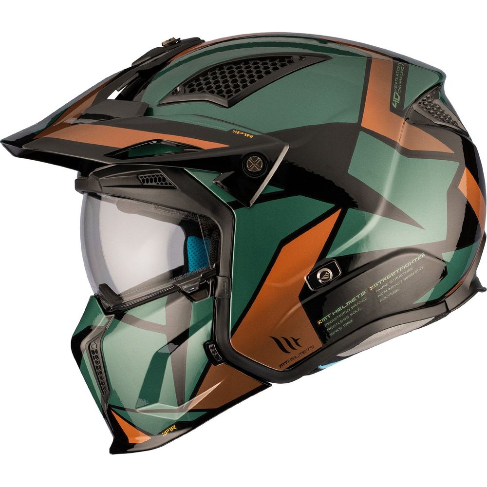 MT Streetfighter SV S P1R A9 Adventure Helmet Matt Black / Green / Gold