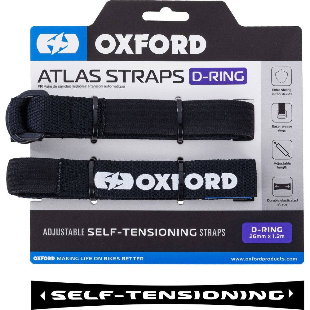 Oxford Atlas D Ring Straps Pair Black - 26mm x 1.2m