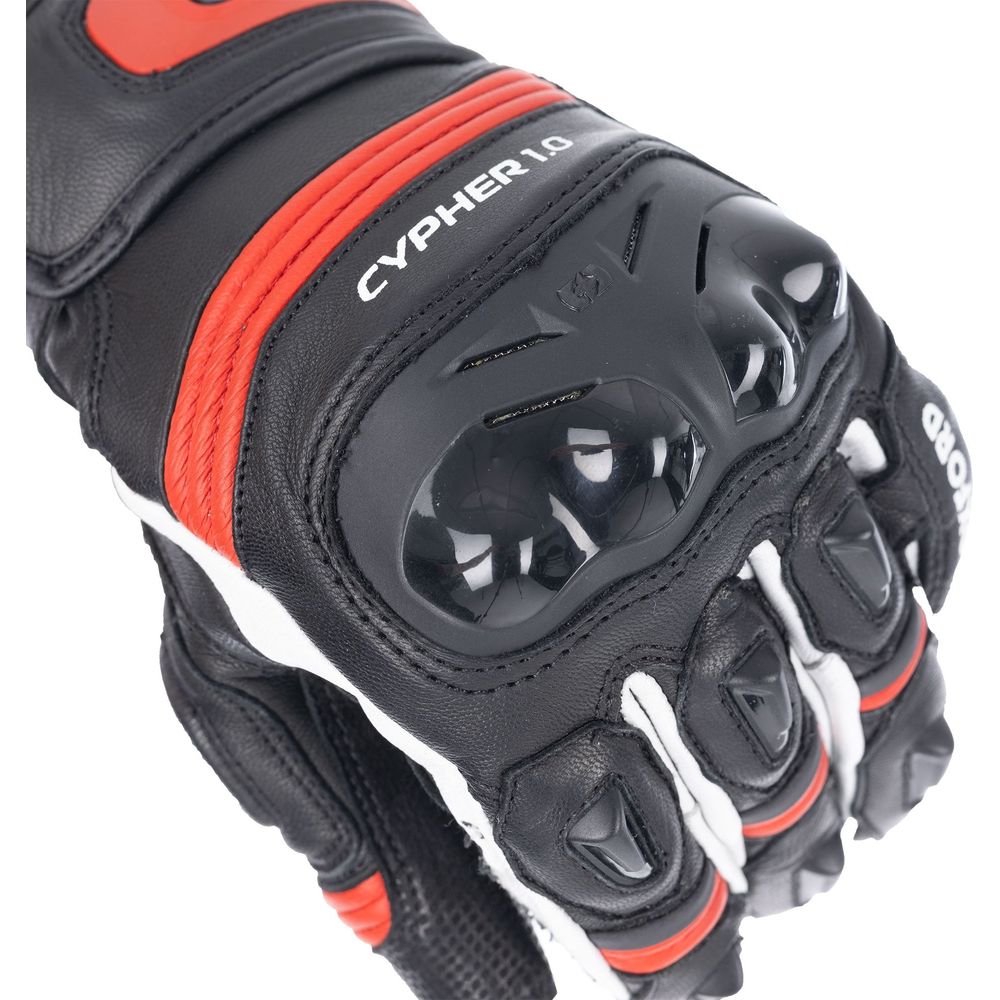 Oxford Cypher 1.0 Short Leather Gloves Black / Red / White - FREE UK Shipping, FREE 365 Day Returns | Moto Central