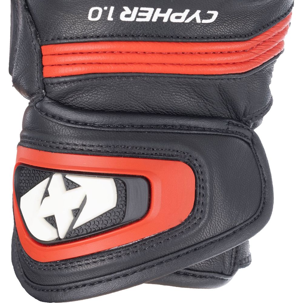 Oxford Cypher 1.0 Short Leather Gloves Black / Red / White - FREE UK Shipping, FREE 365 Day Returns | Moto Central