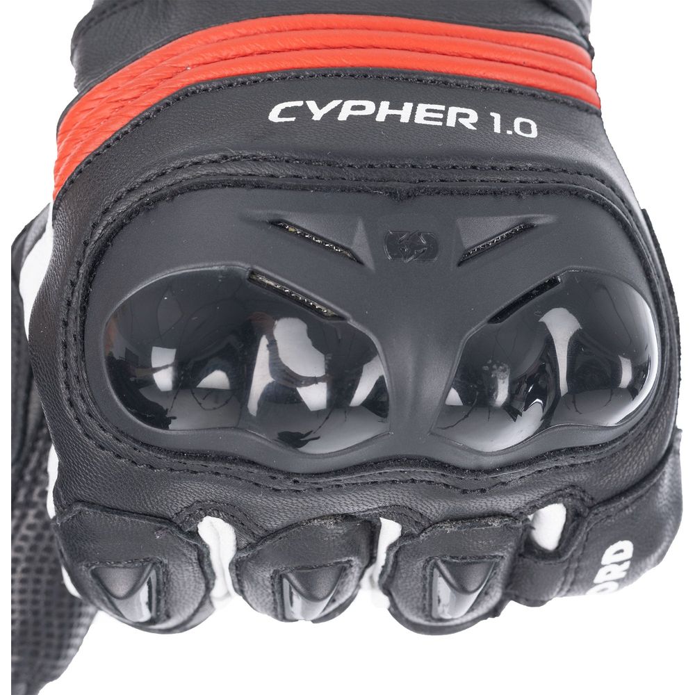 Oxford Cypher 1.0 Short Leather Gloves Black / Red / White - FREE UK Shipping, FREE 365 Day Returns | Moto Central