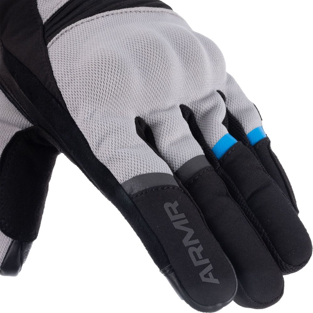 ARMR Eyoshi 3.0 Waterproof Textile Gloves Black / Light Grey / Blue - FREE UK Shipping, FREE 365 Day Returns | Moto Central