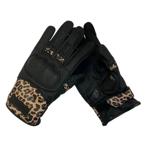 MotoGirl Bessie Ladies Leather Gloves Leopard