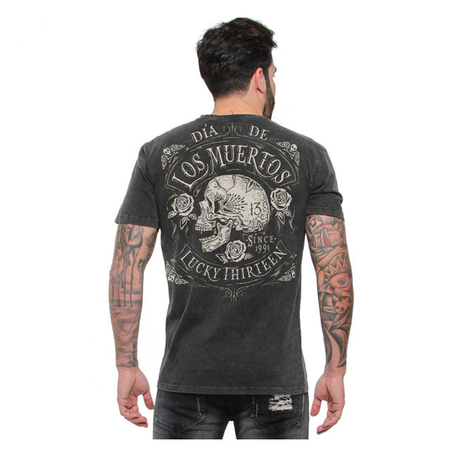 Lucky 13 Dead Skull T-Shirt Washed Black - FREE UK Shipping, FREE 365 Day Returns | Moto Central