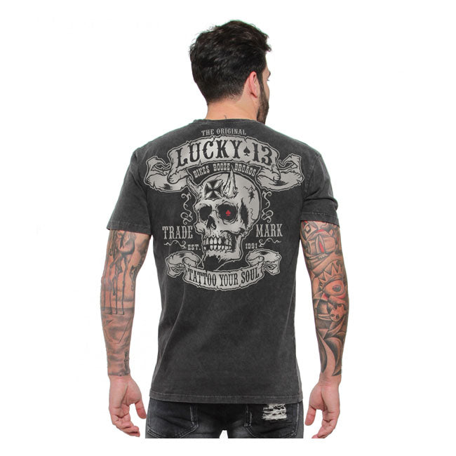 Lucky 13 Bikes And Booze T-Shirt Washed Black