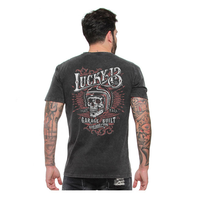 Lucky 13 Skull Built T-Shirt Washed Black