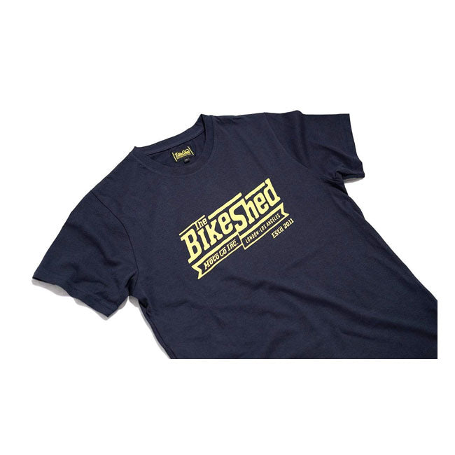 Bike Shed Steps T-Shirt Navy - FREE UK Shipping, FREE 365 Day Returns | Moto Central