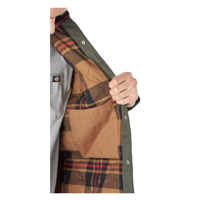 Dickies Duck Shirt Flannel Lined Jacket Dark Green - FREE UK Shipping, FREE 365 Day Returns | Moto Central