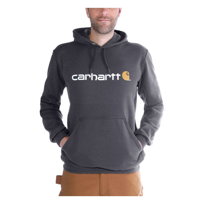 Carhartt Signature Logo Hoodie Carbon Heather - FREE UK Shipping, FREE 365 Day Returns | Moto Central