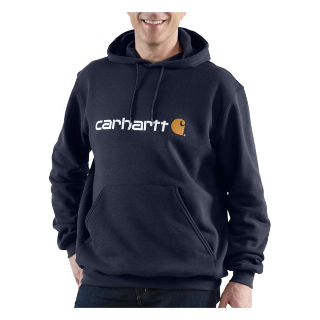 Carhartt Signature Logo Hoodie New Navy - FREE UK Shipping, FREE 365 Day Returns | Moto Central