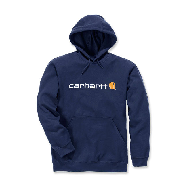 Carhartt Signature Logo Hoodie Carbon Heather Blue - FREE UK Shipping, FREE 365 Day Returns | Moto Central