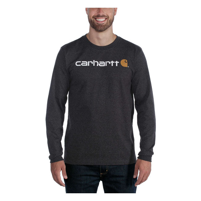 Carhartt Core Logo Long Sleeves T-Shirt Carbon Heather - FREE UK Shipping, FREE 365 Day Returns | Moto Central