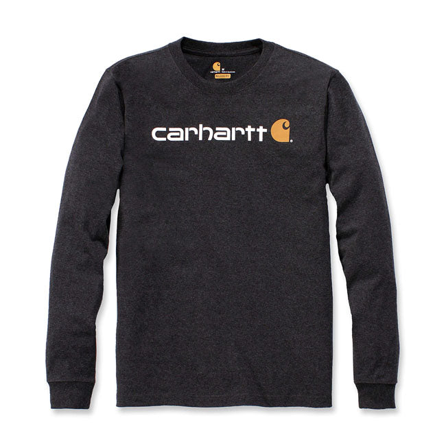 Carhartt Core Logo Long Sleeves T-Shirt Carbon Heather - FREE UK Shipping, FREE 365 Day Returns | Moto Central