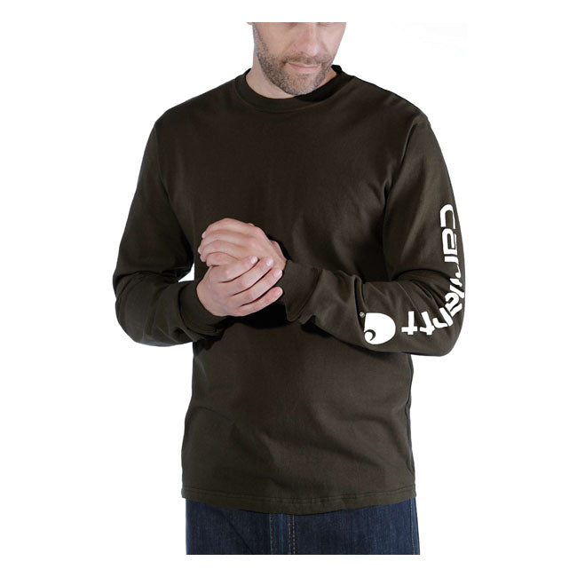 Carhartt Sleeve Logo Long Sleeves T-Shirt Peat - FREE UK Shipping, FREE 365 Day Returns | Moto Central