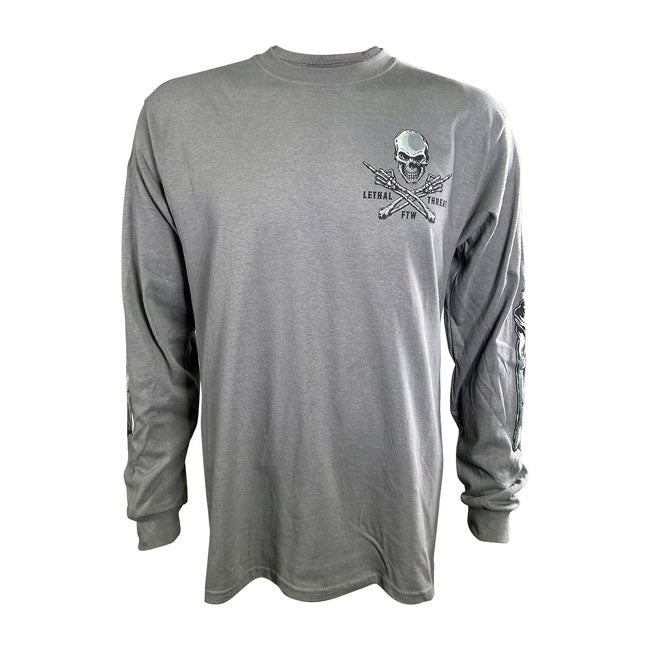 Lethal Threat Ftw Skull Grey Long Sleeves T-Shirt Light Grey